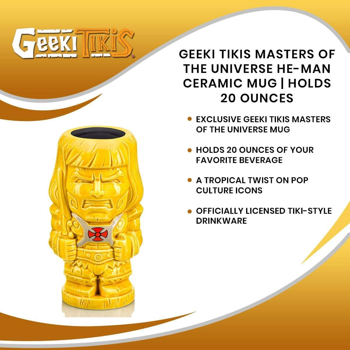 Masters of the Universe He-Man Ceramic Mug | Official Collectible Tiki Cup | Tropical Drinkware for Home Barware Set | Holds 20 Ounces