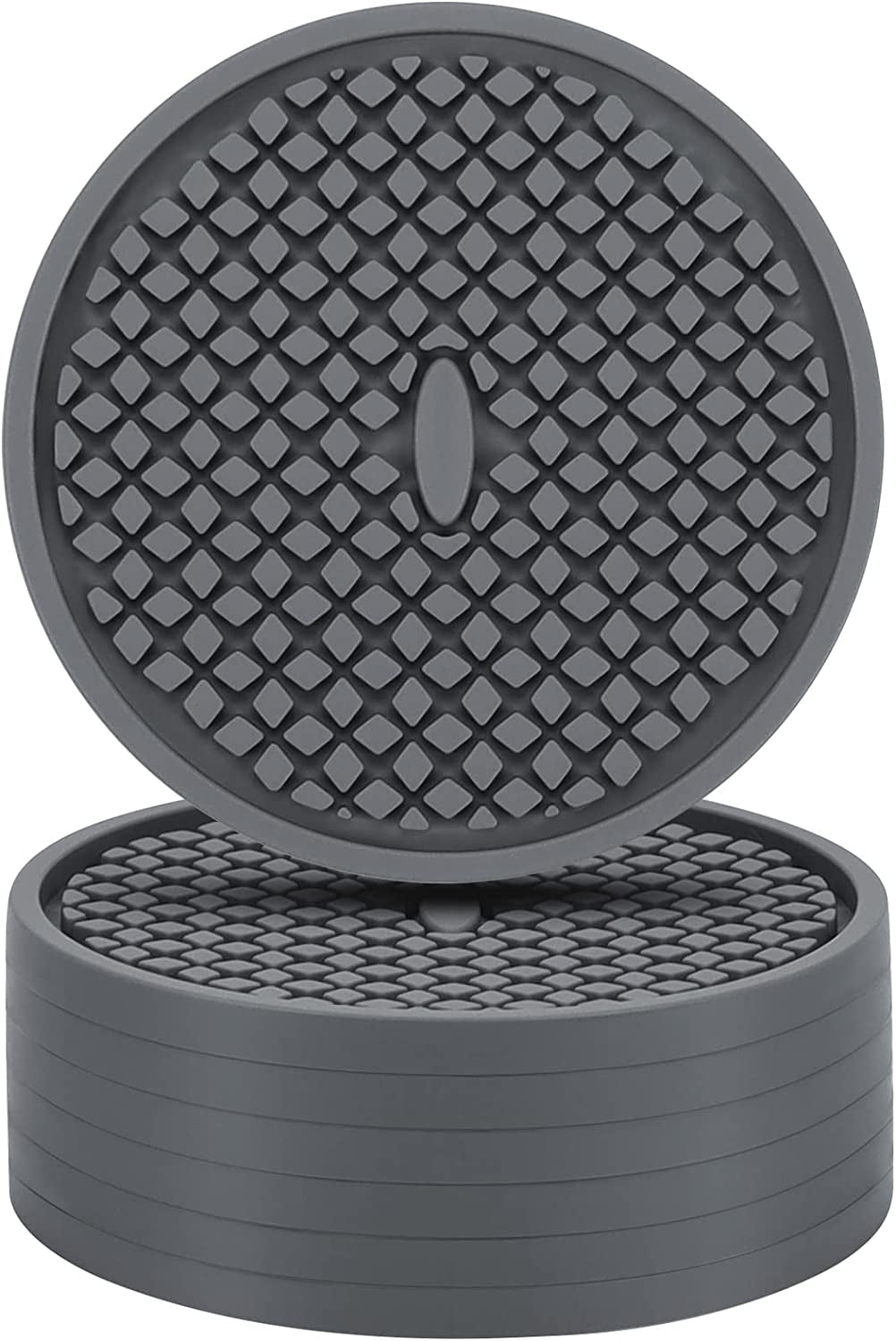 7 Pack Silicone Coasters for Drinks, Thickened Coasters with Deep Tray Grooved Design Cup Mat, Washable Heat Resistant Durable Non-Slip Coasters for Coffee Table Wooden Desk Kitchen Bar (Brown)