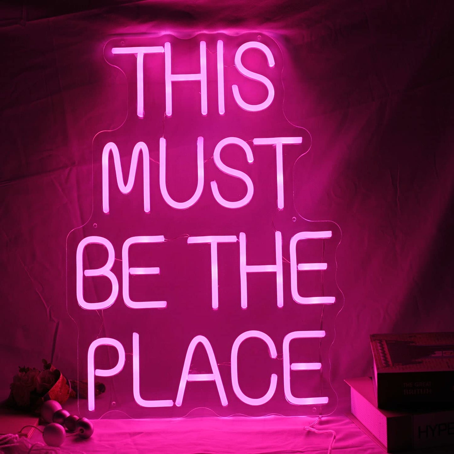 This Must Be the Place Neon Sign Custom Neon Sign Wall Decorations Wedding Neon Sign for Weddings Anniversaries Party Flex Led Neon Light Sign Wedding Decor (Pink)