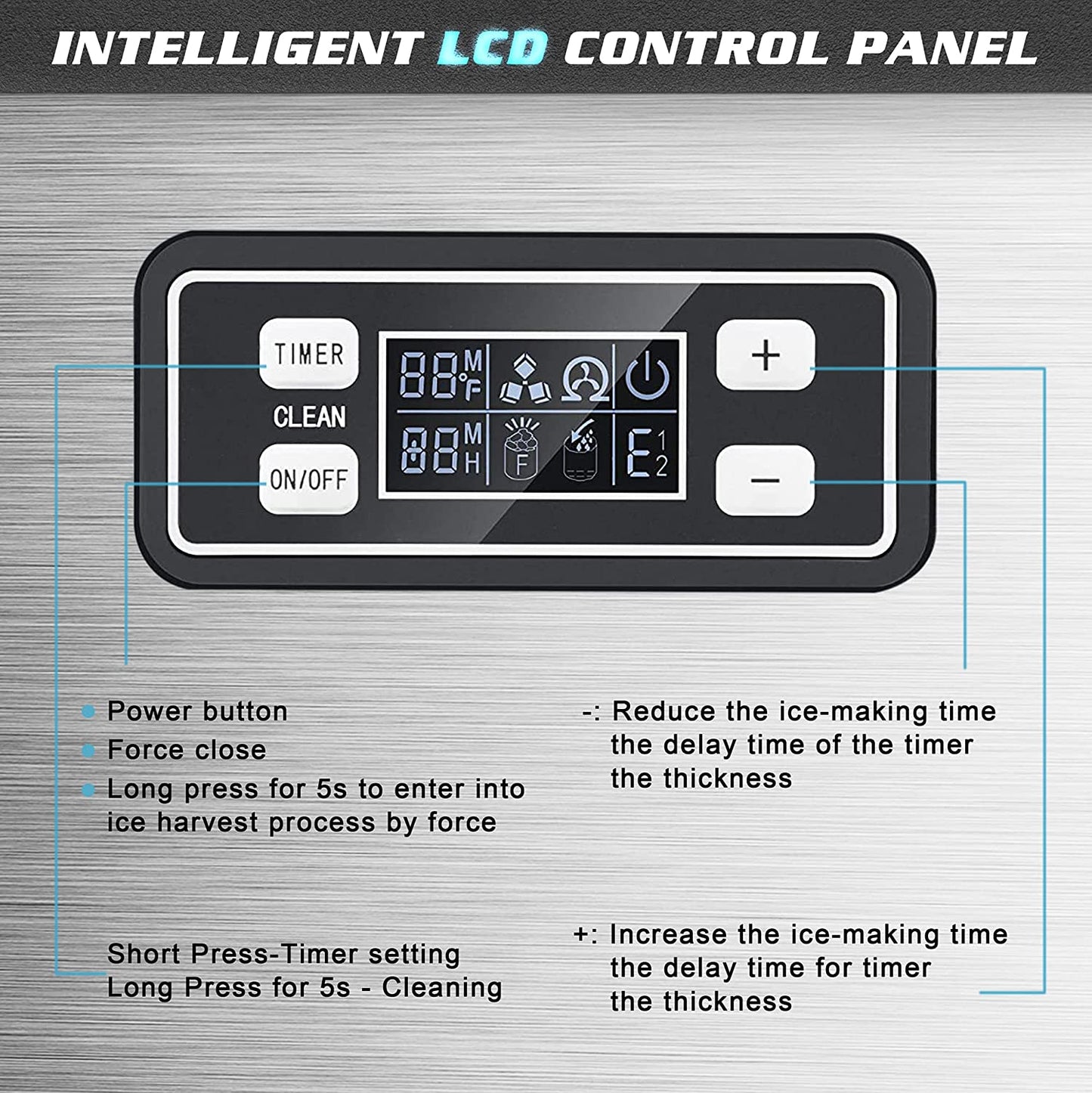 Ice Maker, Commercial Ice Machine,100Lbs/Day, Stainless Steel Ice Machine with 48 Lbs Capacity, Ideal for Restaurant, Bars, Home and Offices, Includes Scoop