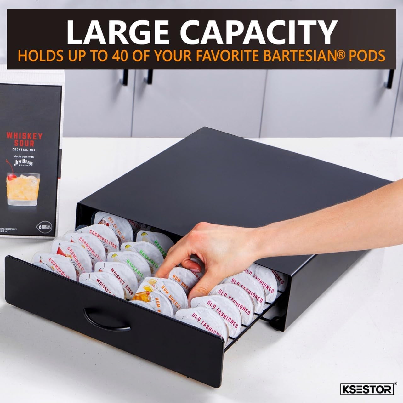 Premium Storage Drawer for Bartesian Capsules by - Holds up to 40 Bartesian Pods - Sturdy and Stackable Bartesian Pod Holder - Bartesian - Bartesian Machine