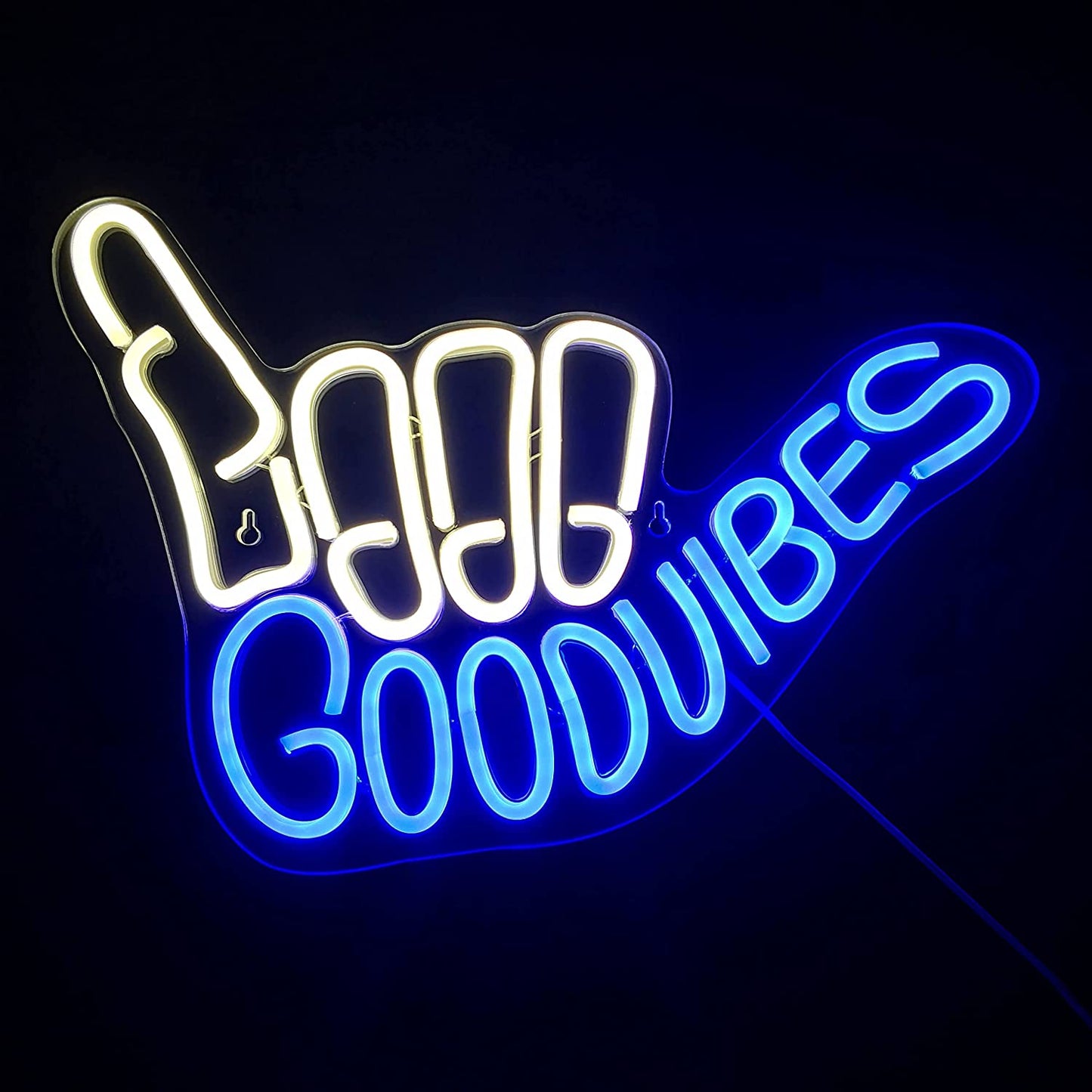 Good Vibes Neon Sign Light for Wall Décor Good Vibes Only Hand Neon Signs Bedroom Game Room Light up LED Wall Sign Cool Things for Teen Room Sign Gamer Gift Party Holiday (2 - Good Vibes - Blue)