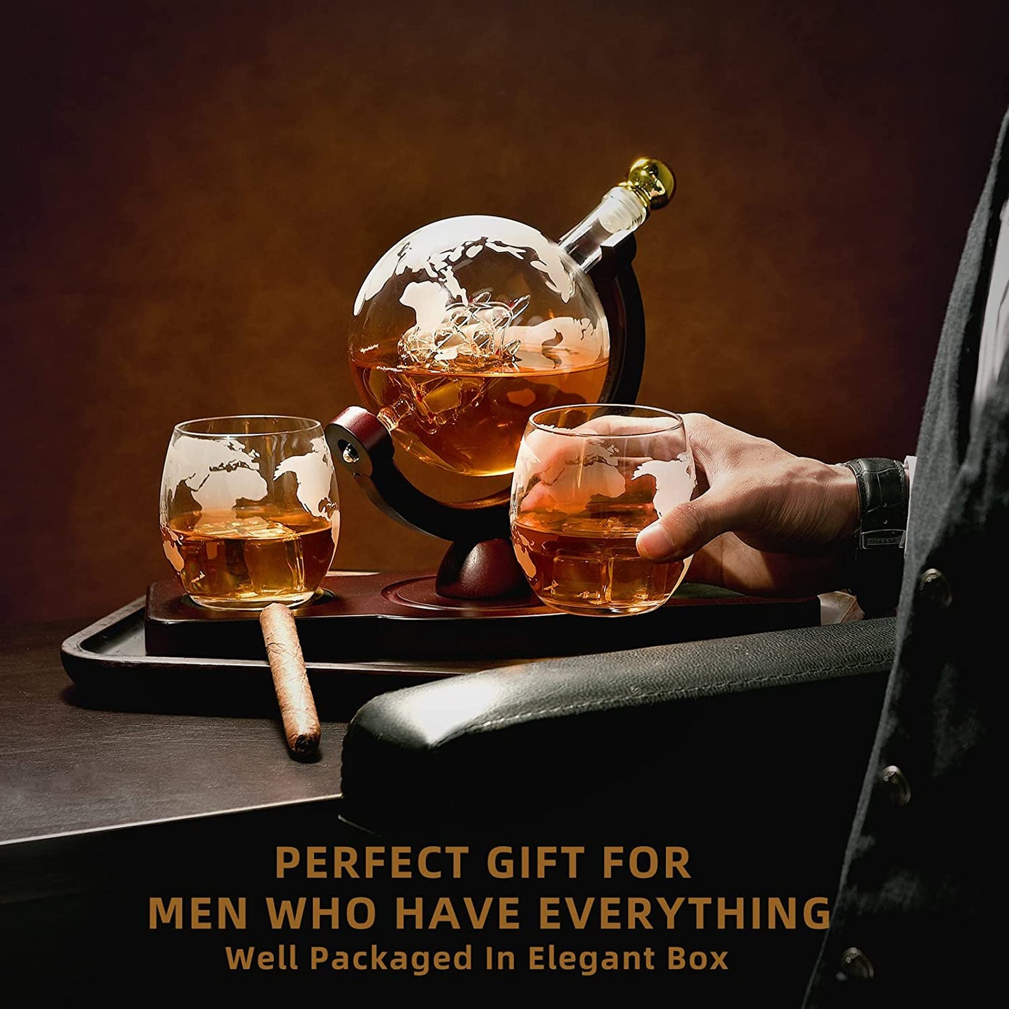 Gifts for Men Dad, Unique Valentines Day Anniversary Birthday Gift for Him Husband Boyfriend Groomsmen, Globe Decanter Set with 2 Glasses, Wedding Bourbon Liquor Scotch Cool Stuff Presents for Her