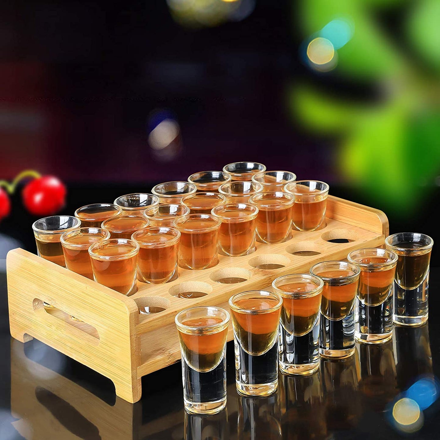Gift Set-Shot Glasses Set 24Pcs 0.5Oz/15Ml Mini Shot Glasses with Tray Holder Organizer Thick Base Clear Glass Cups Glassware for Party Club Bar Spirit Tasting Tool Set of 24