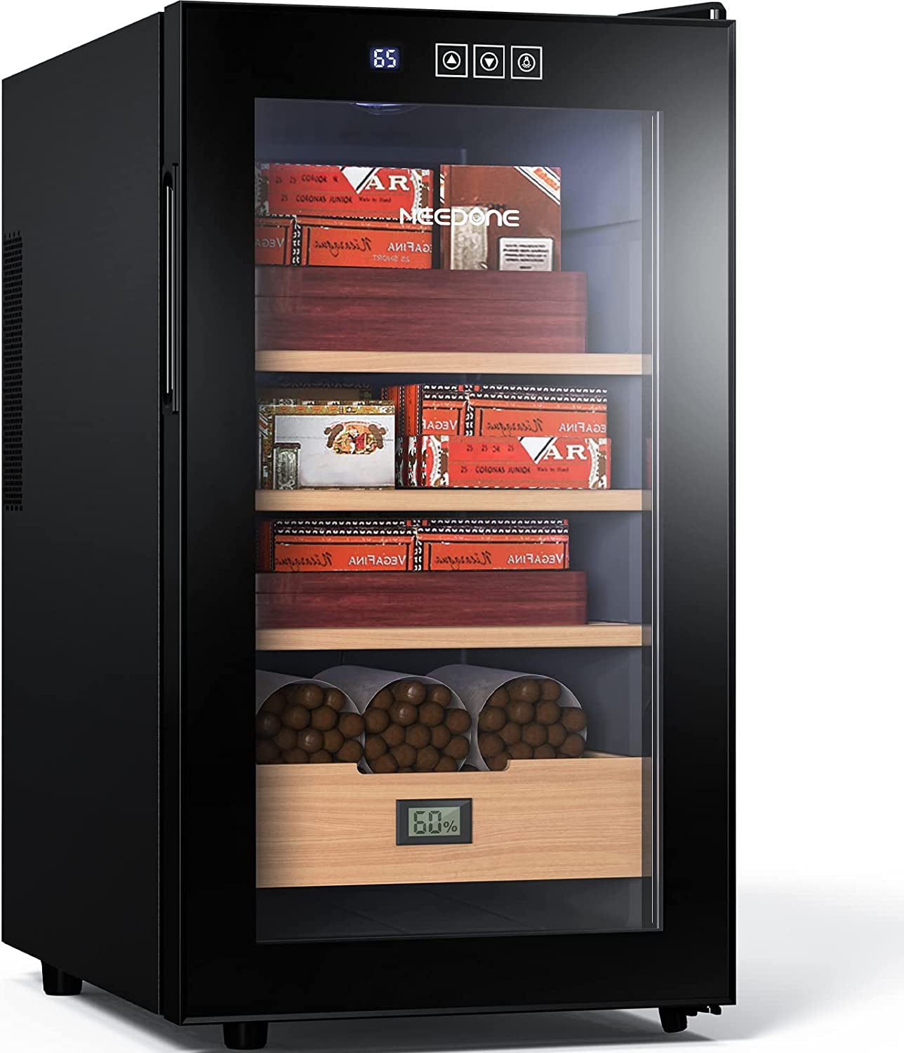 NEEDONE Electric Cooler Humidor, 23L 150 Counts Capacity, with Spanish Cedar Wood Helves & Drawer Electronic Humidor Gift for Men