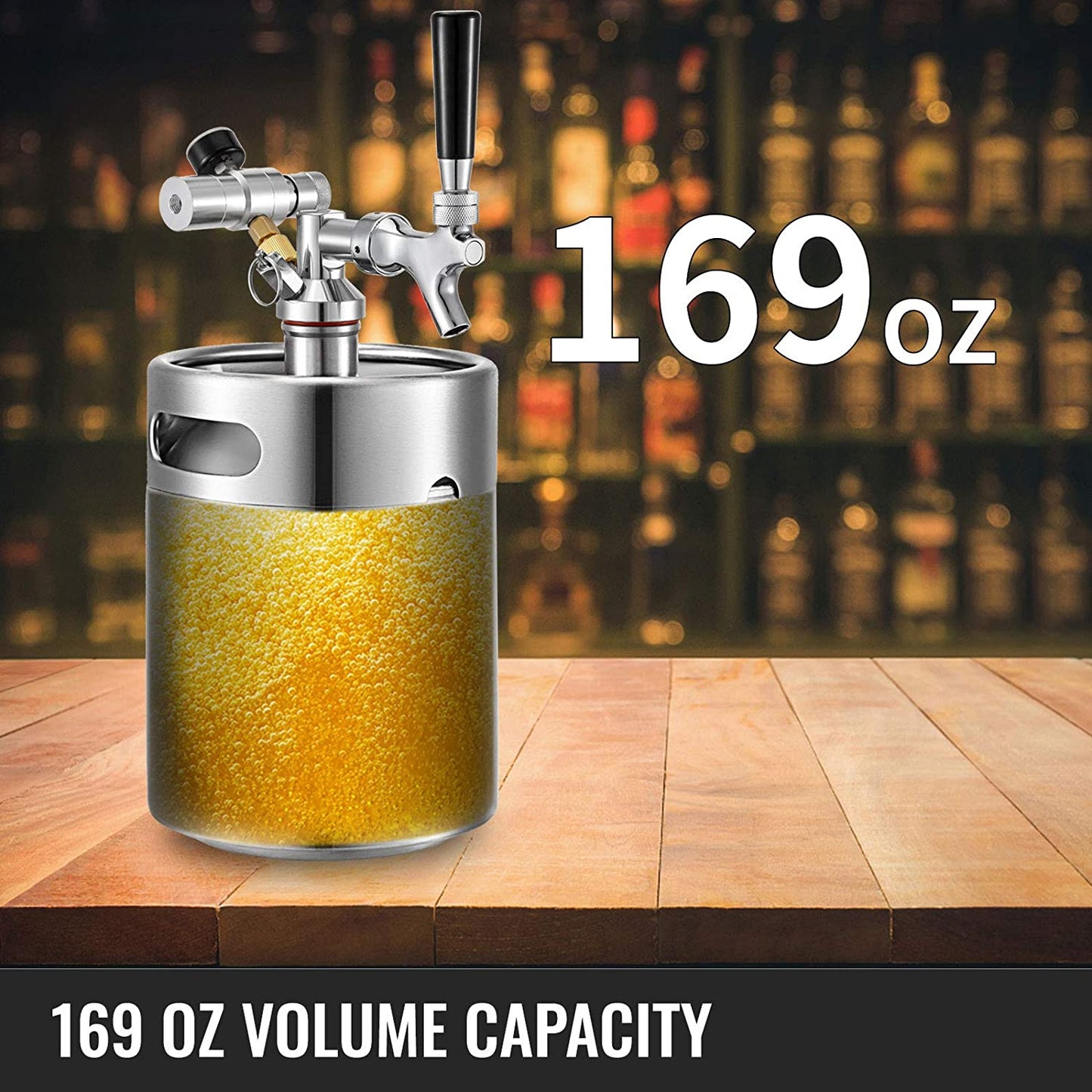 Beer Mini Keg 169 Oz, Mini Keg Growler W/Tap Faucet, Pressurized Growler 304 Stainless Steel Pressurized Beer Growler with Co2 Pressure Regulator, Beer Dispenser Portable Carbonated Growler