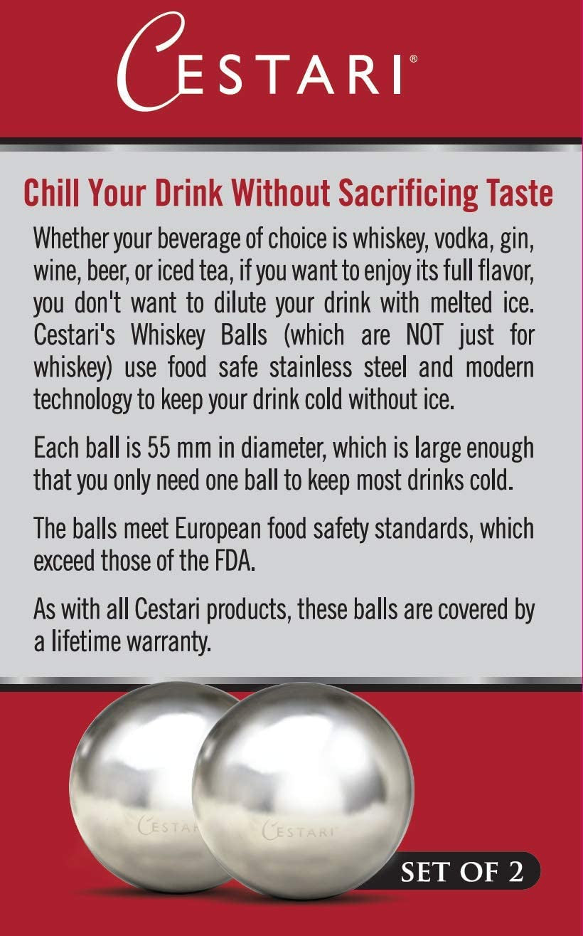 Whiskey Ball - Reusable Stainless Steel Ice Sphere - Scotch,Vodka,Wine Ice Chiller Stocking Stuffer - Ice Cube Metal Whiskey Stones Ball Won'T Dilute Your Drink - Whiskey Drink Coolers Gift - Set of 2