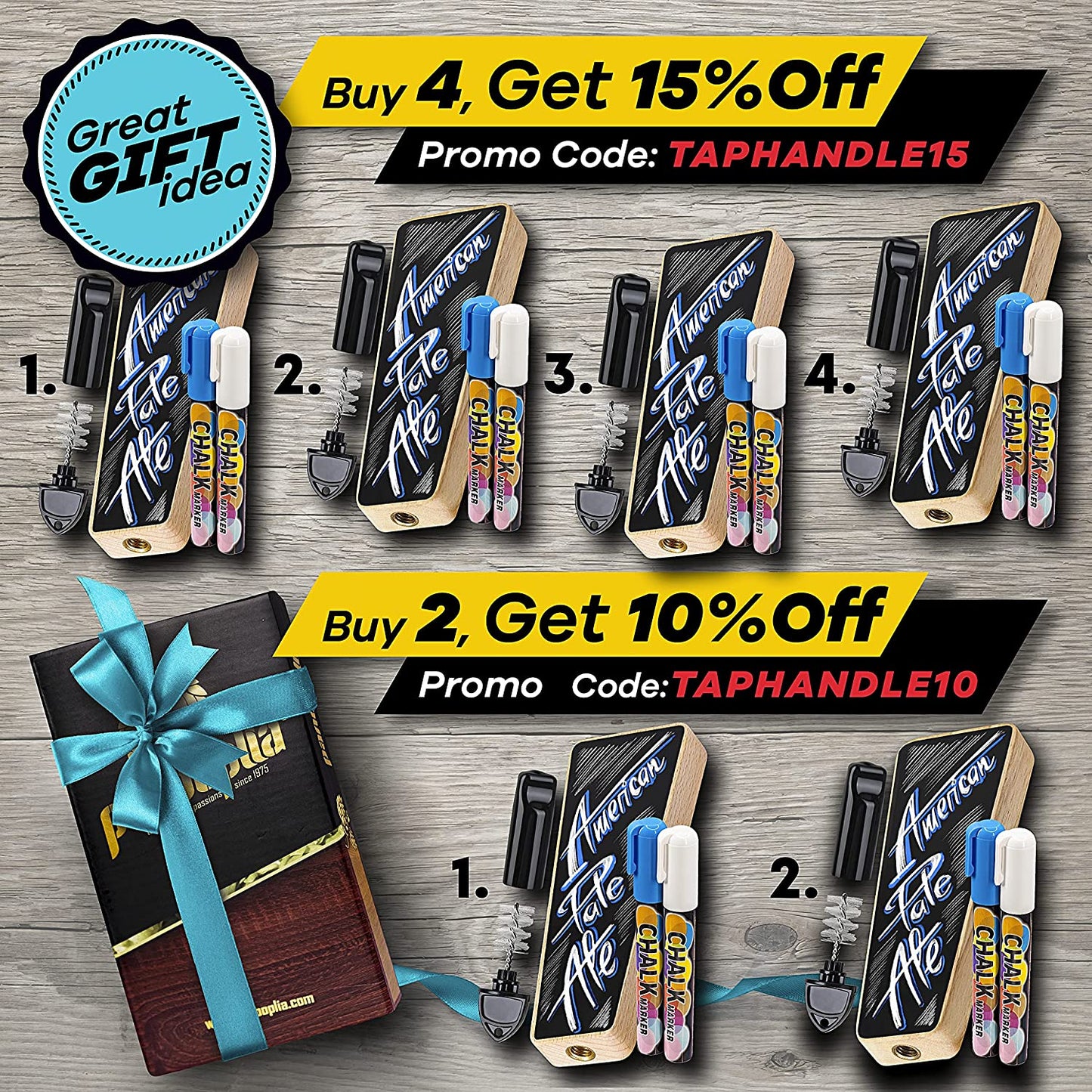 Beer Tap Handle and Two Liquid Chalk Markers Set - Wooden Keg Taps Handles for Standard Faucets and Kegerators with Reusable Chalkboard - Suitable for Home Brew, Bars, Kegs and Draft Beer