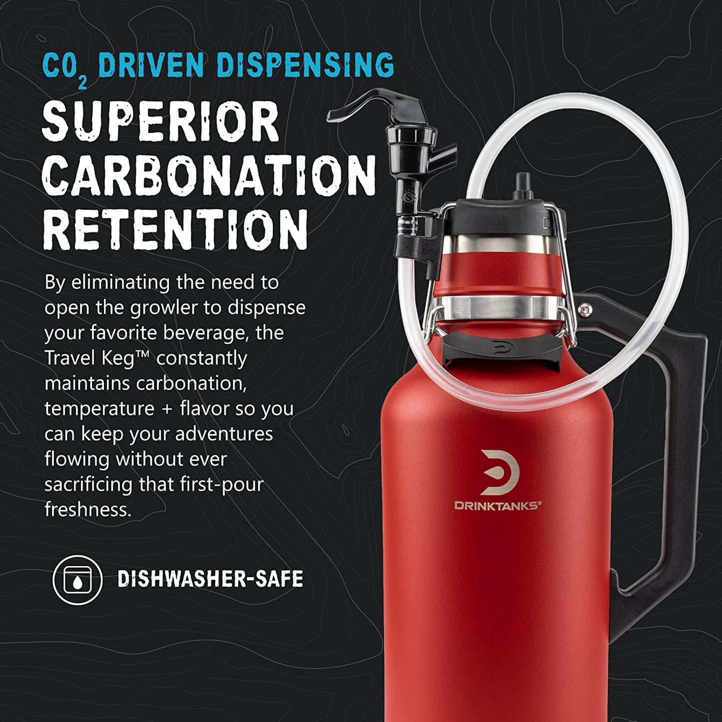 ® Travel Keg - 64 Oz Growler with CO2 Dispensing Keg Cap for Carbonated Craft Beverages; Camping, Tailgating, Bottle Shares, Bbqs, Boating & Adventure (Crimson)