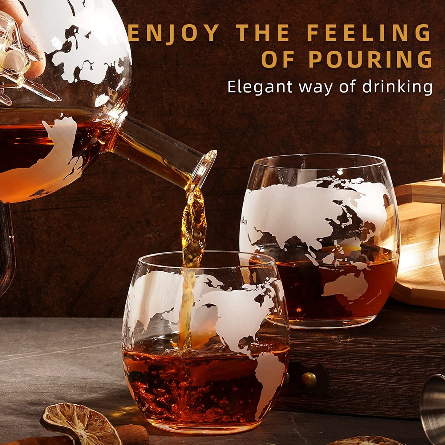 Gifts for Men Dad, Unique Valentines Day Anniversary Birthday Gift for Him Husband Boyfriend Groomsmen, Globe Decanter Set with 2 Glasses, Wedding Bourbon Liquor Scotch Cool Stuff Presents for Her
