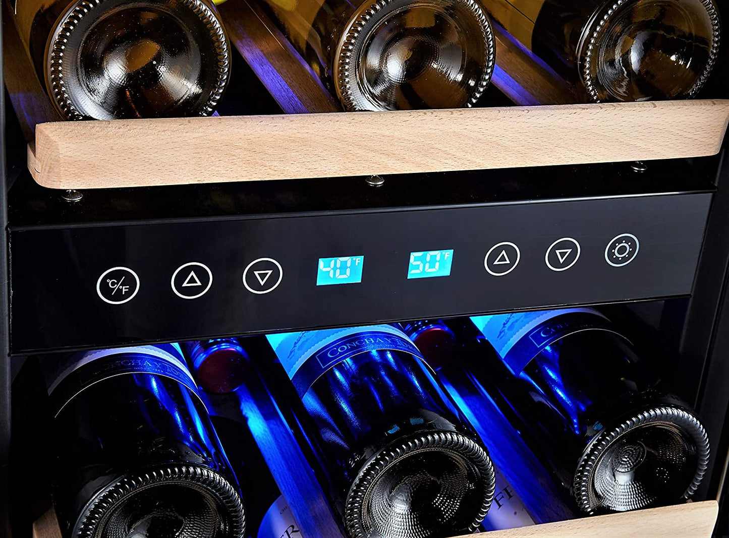 Dual Zone Wine Cooler Refrigerator - 33 Bottle Free Standing Compressor Fridge and Chiller for Red and White Wines - 16'' Glass Door Wine Refrigerator with Digital Memory Temperature Control