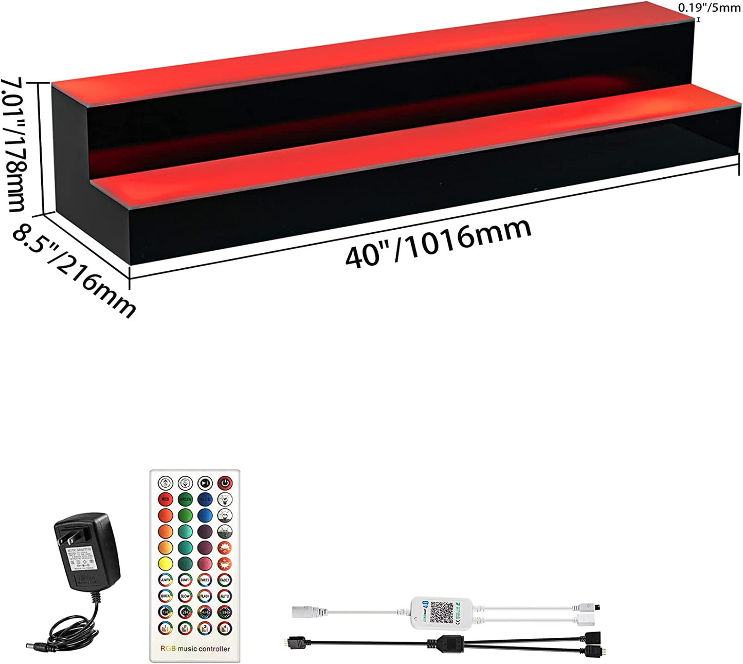 LED Lighted Liquor Bottle Display Shelf, 40-Inch LED Bar Shelves for Liquor, 2-Step Lighted Liquor Bottle Shelf for Home/Commercial Bar, Acrylic Lighted Bottle Display with Remote & App Control