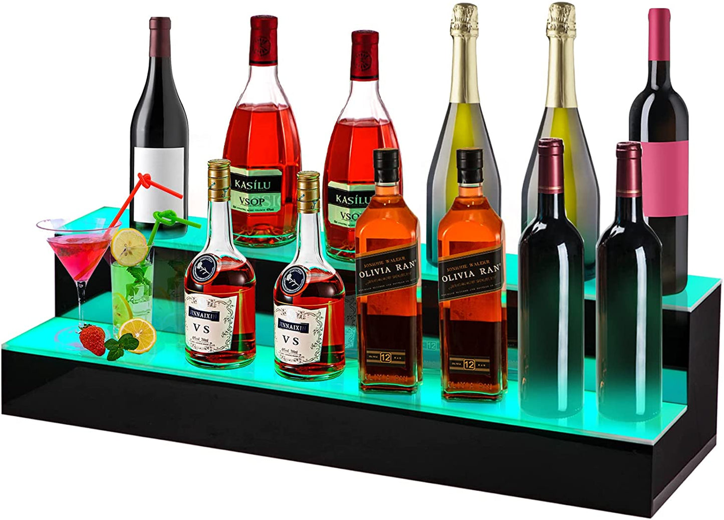 LED Lighted Liquor Bottle Display Shelf, 40-Inch LED Bar Shelves for Liquor, 2-Step Lighted Liquor Bottle Shelf for Home/Commercial Bar, Acrylic Lighted Bottle Display with Remote & App Control