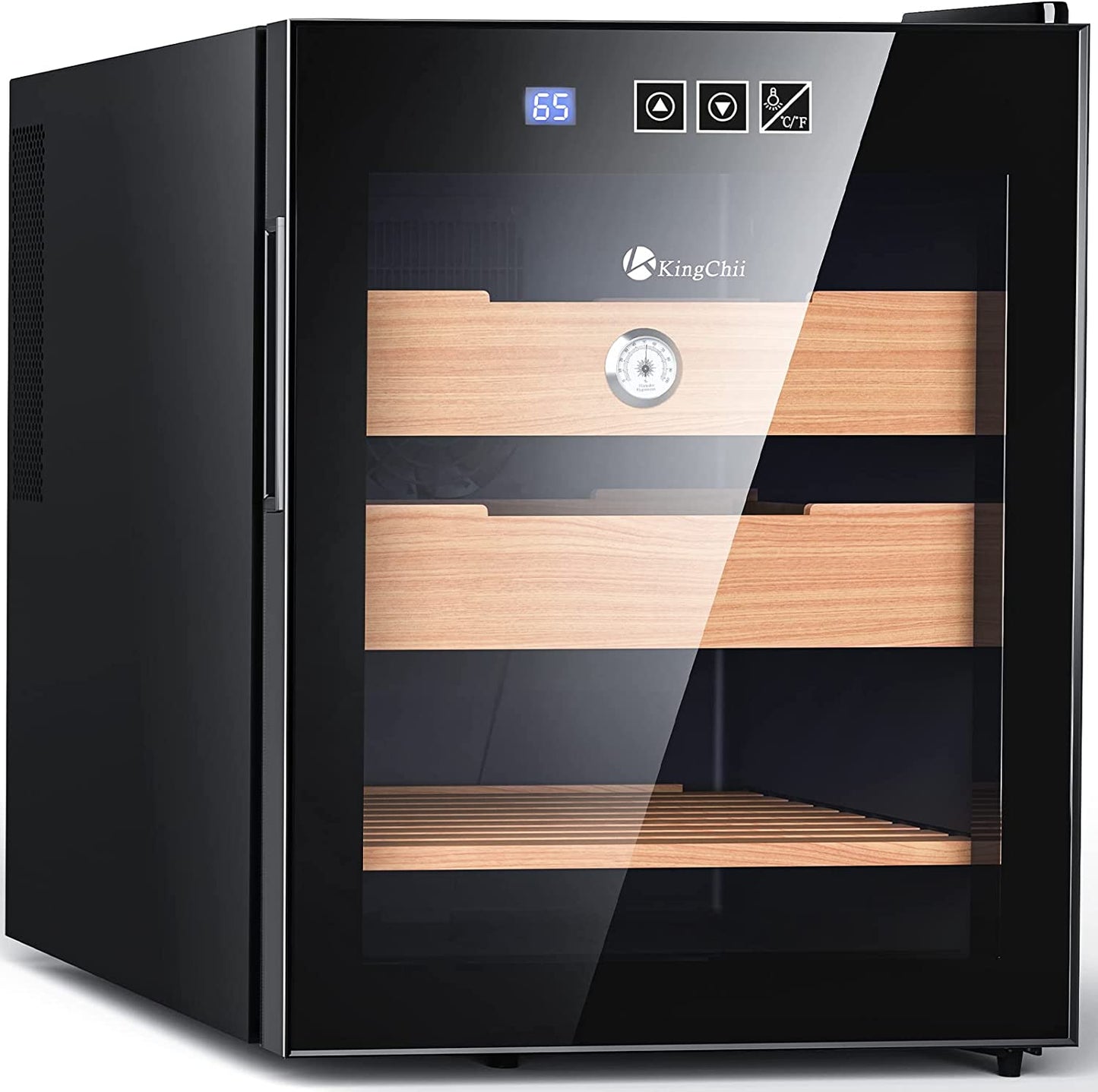 16L Electric Cigar Humidor Cooling, Heating Control System, Electronic Humidor Cabinet with Spanish Cedar Wood Shelves & Hygrometer (2 Layers 100 Capacity)