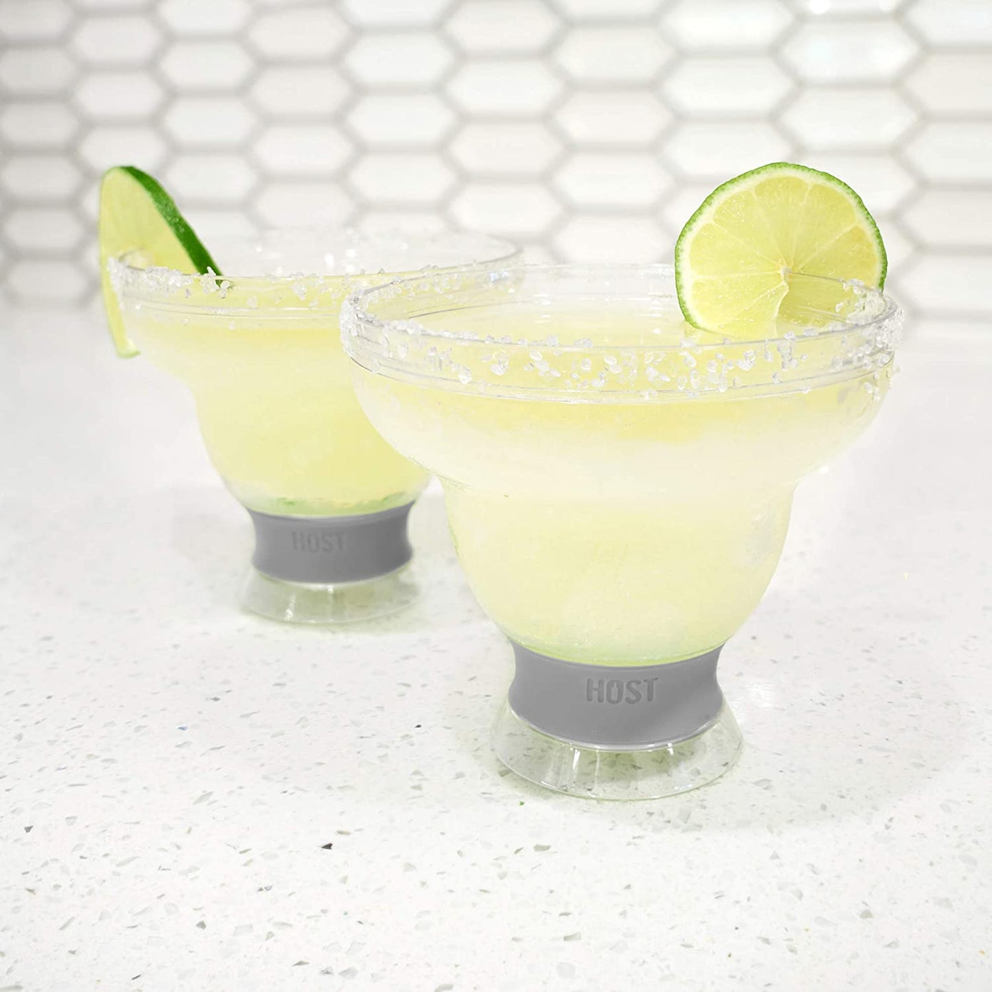 Freeze Stemless Margarita Glasses Double Walled Insulated Gel Chiller Plastic Margarita Glass Cups - Frozen Cocktail Glass Set of 2 12 Oz, Grey