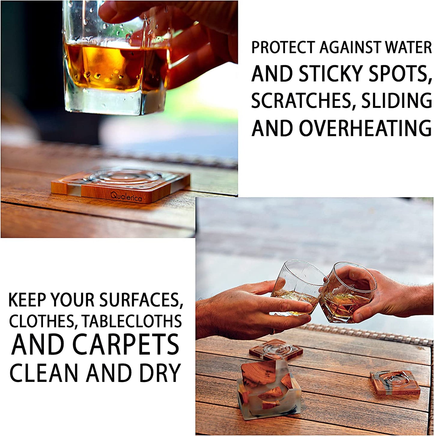 Qualerica Wooden Coasters Set, Epoxy Coasters, Wooden Coasters with Grooves, Modern Coasters with Holder, Cedar Wood Coaster, Set of 4 Coasters with Holder (4, Add Holder)