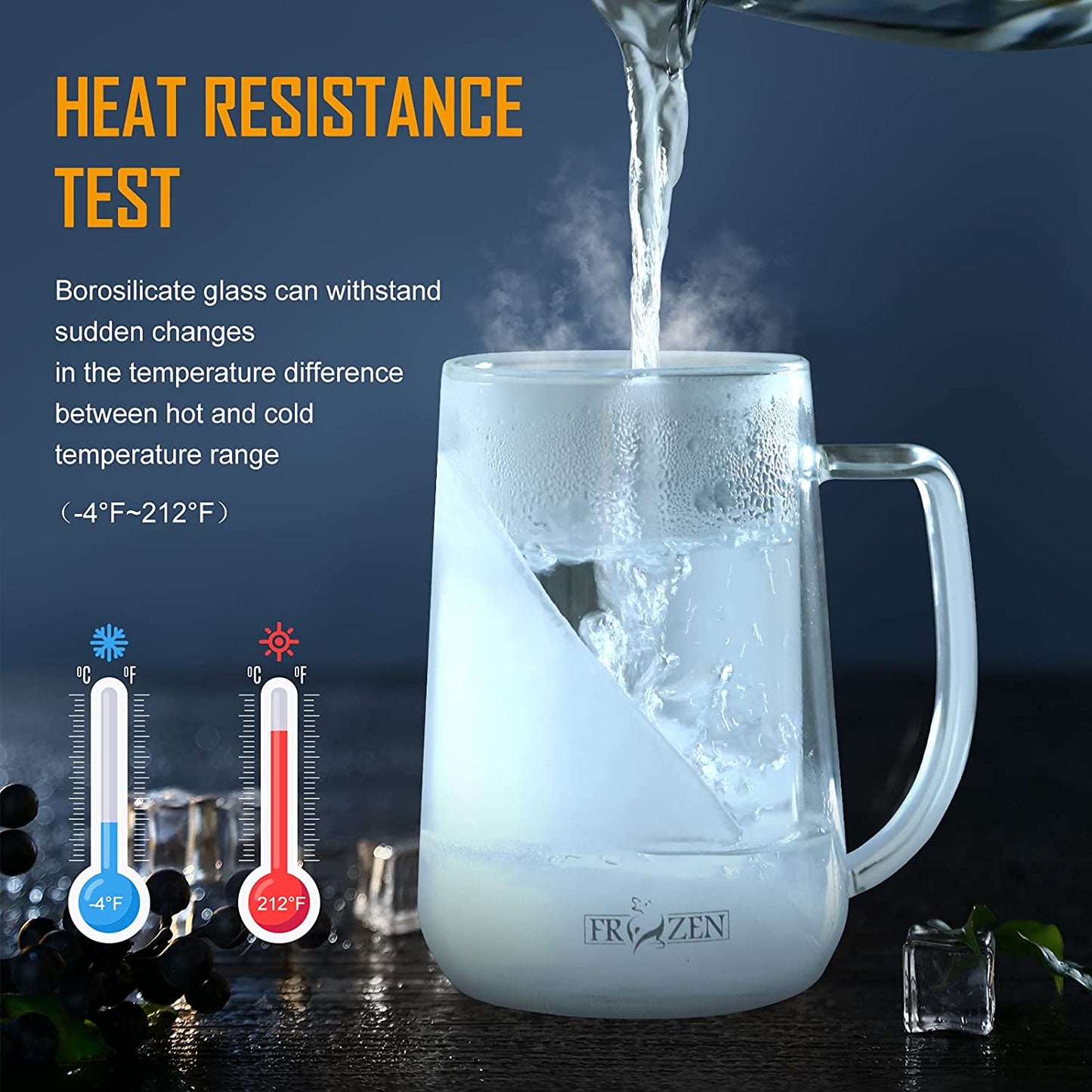 Beer Mugs for Freezer,Freezer Beer Mug,Double Wall Clear Borosilicate Glass Mugs with Handle, Beer Glasses for Freezer,Frosty Mug for Beer,Milk,Juice and Any Beverages,16 Oz,Set of 2,Gift Package