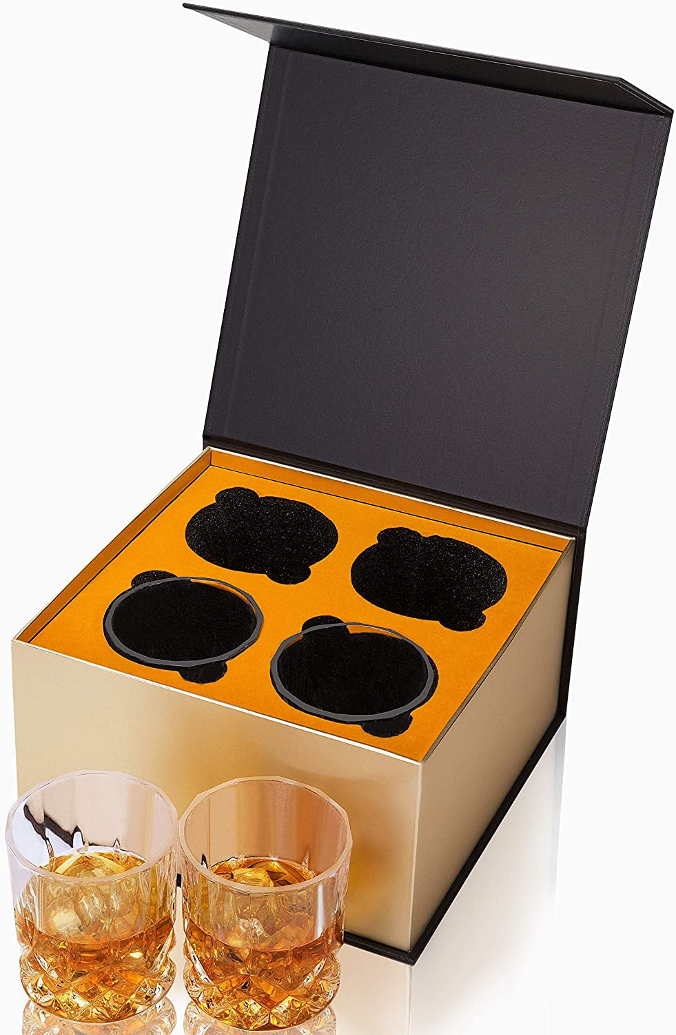 Old Fashioned Whiskey Glasses with Luxury Box - 10 Oz Rocks Barware for Scotch, Bourbon, Liquor and Cocktail Drinks - Set of 4