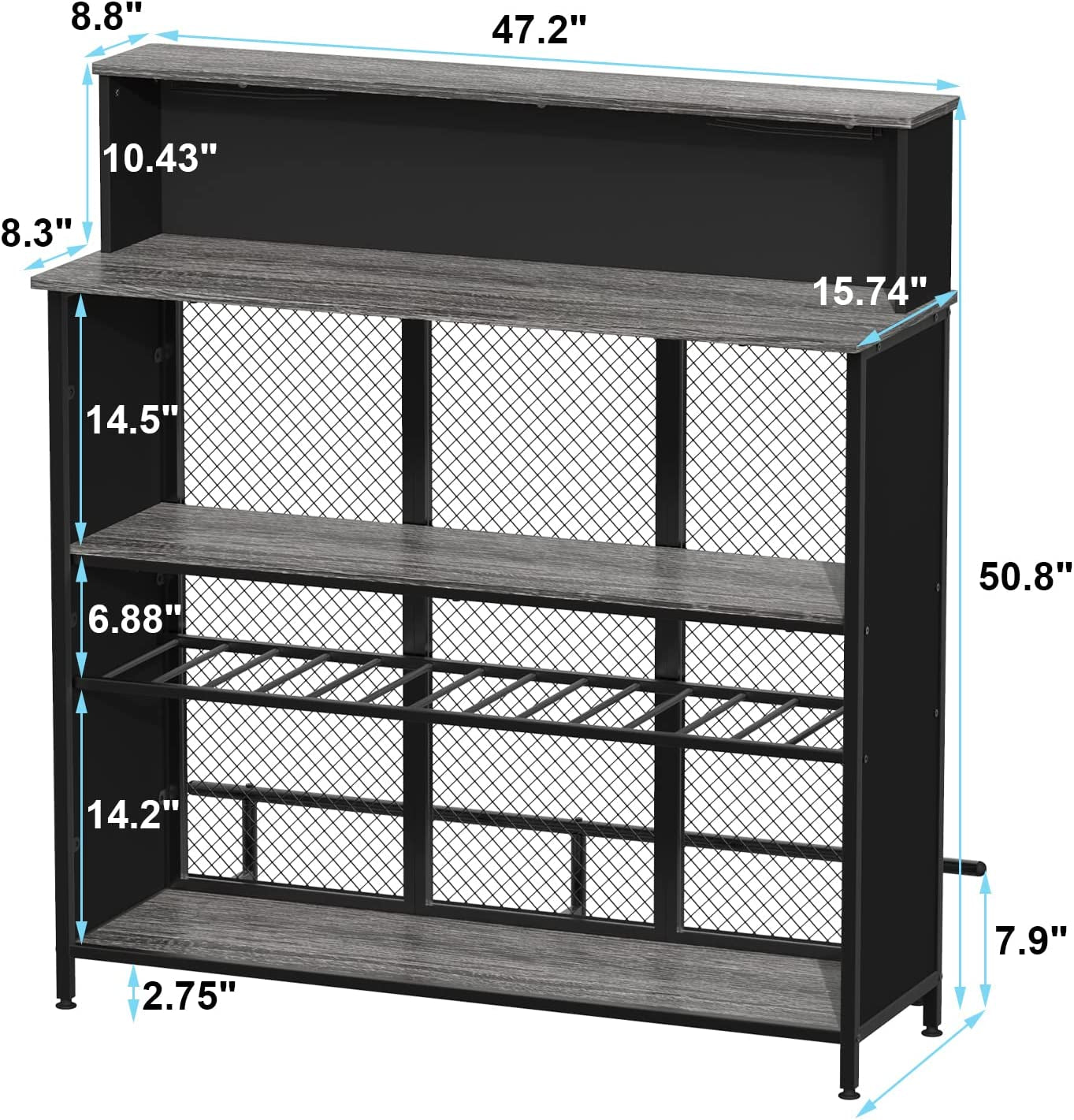 GDLF Home Bar Unit Mini Bar Liquor Bar Table with Storage and Footrest for Home Kitchen Pub (Grey)