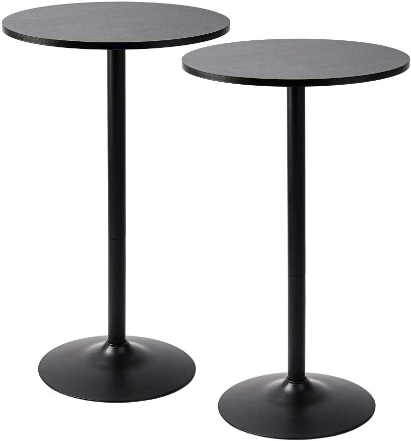 round Cocktail Bistro High Table with Black Top and Base, 1-Pack
