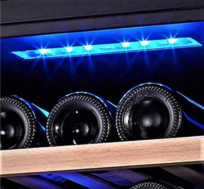Dual Zone Wine Cooler Refrigerator - 33 Bottle Free Standing Compressor Fridge and Chiller for Red and White Wines - 16'' Glass Door Wine Refrigerator with Digital Memory Temperature Control