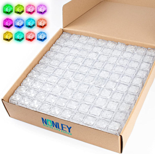 Light up Ice Cubes Bulk, 200 PCS Multi Color Led Ice Cubes for Drinks with Changing Lights, IP67 Waterproof Reusable Glowing Flashing Ice Cube for Club Bar Party Wedding Decor