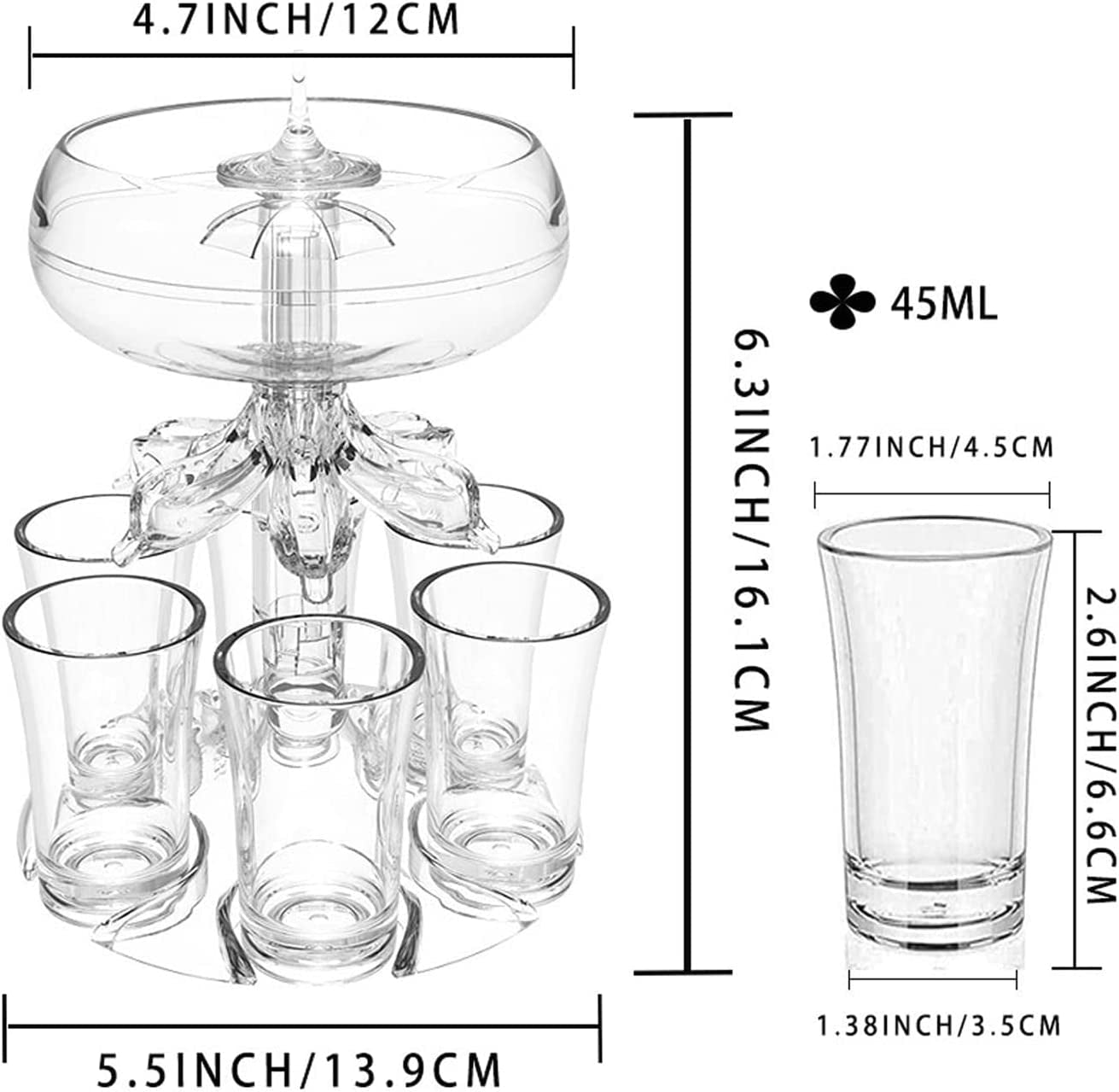 Shot Dispenser with 6 Shot Glasses Set - Party Drink Dispenser Liquor Dispenser and Holder Shot Pourer for Beverage | Cider | Liquor | Cocktail - Fun Bar Accessories Home Gifts (V2)