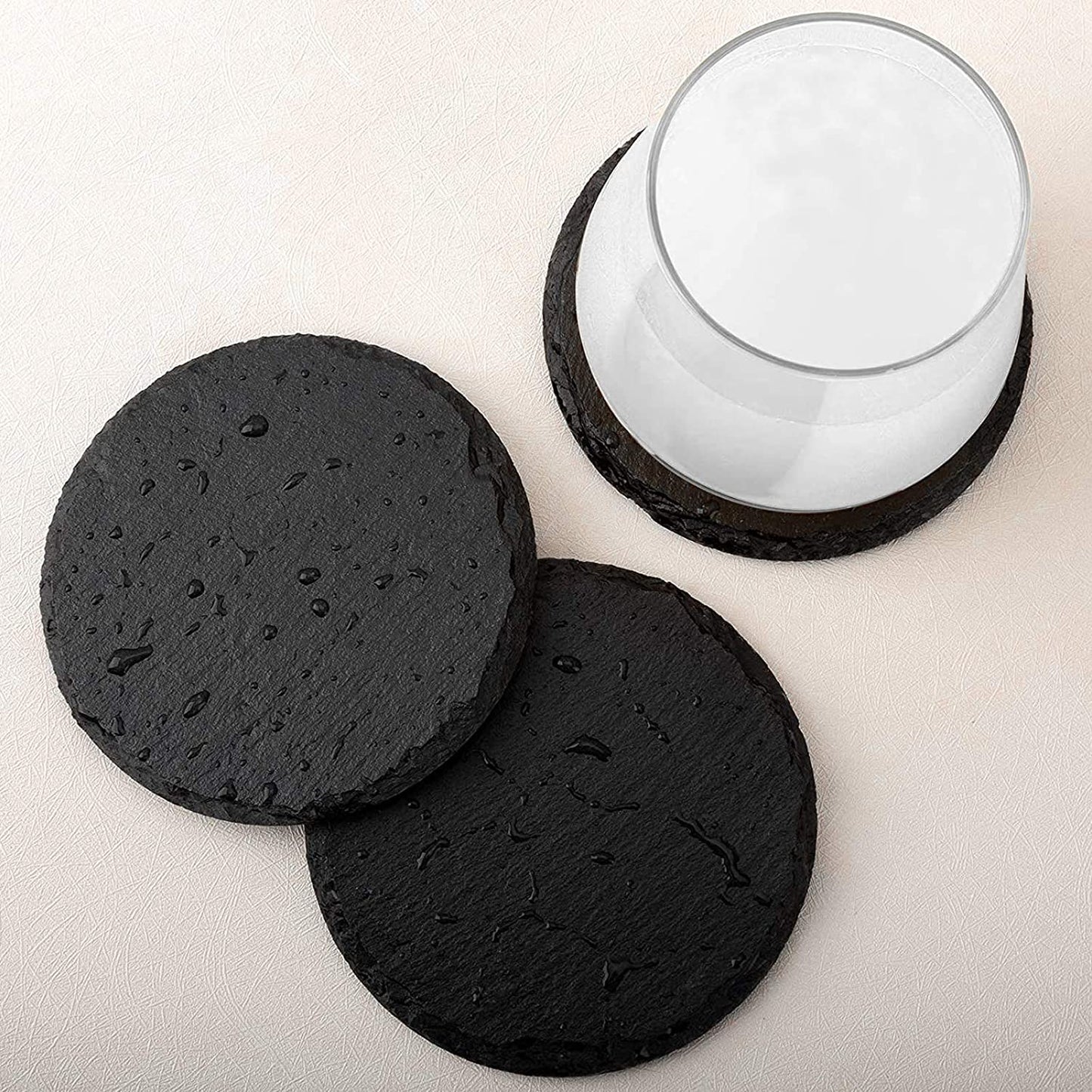Slate Coasters, 4 Inch 12 Pieces round Black Stone Coasters with Anti-Scratch Backing for Bar, Kitchen Home Decor, Table, Cup, DIY, Housewarming Gift