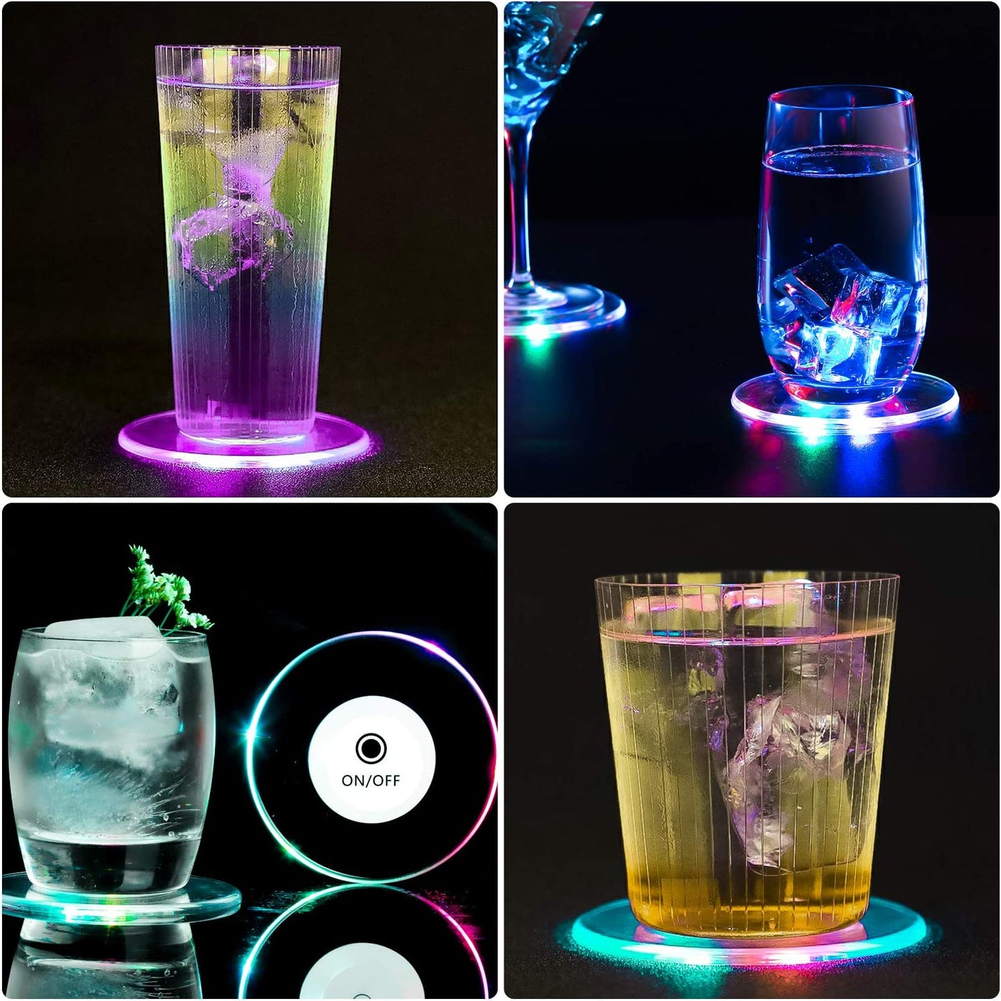 6 Pieces LED Coasters for Drinks, Light up Coasters ON/OFF Disposable round Coasters for Drinks, Acrylic Coasters for Beer Cocktail Parties Weddings Bar Christmas, Cool White LED Coasters