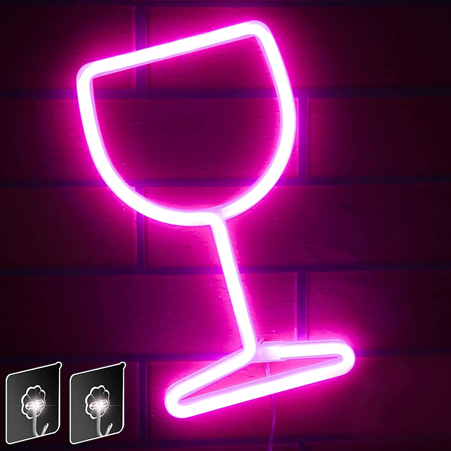 Neon Signs Wine Glass Lights - Bar Restaurant Nightclub Beach Shop Holiday Celebration Party Neon Lights, LED Home Decor Neon Signs Wine Cellar Accessories (Pink)