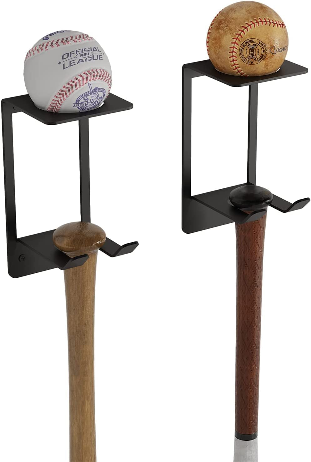 Baspo Baseball Bat & Baseball Holder Wall Storage Rack for Man Cave Decor and Kids Room Decor Set of 2