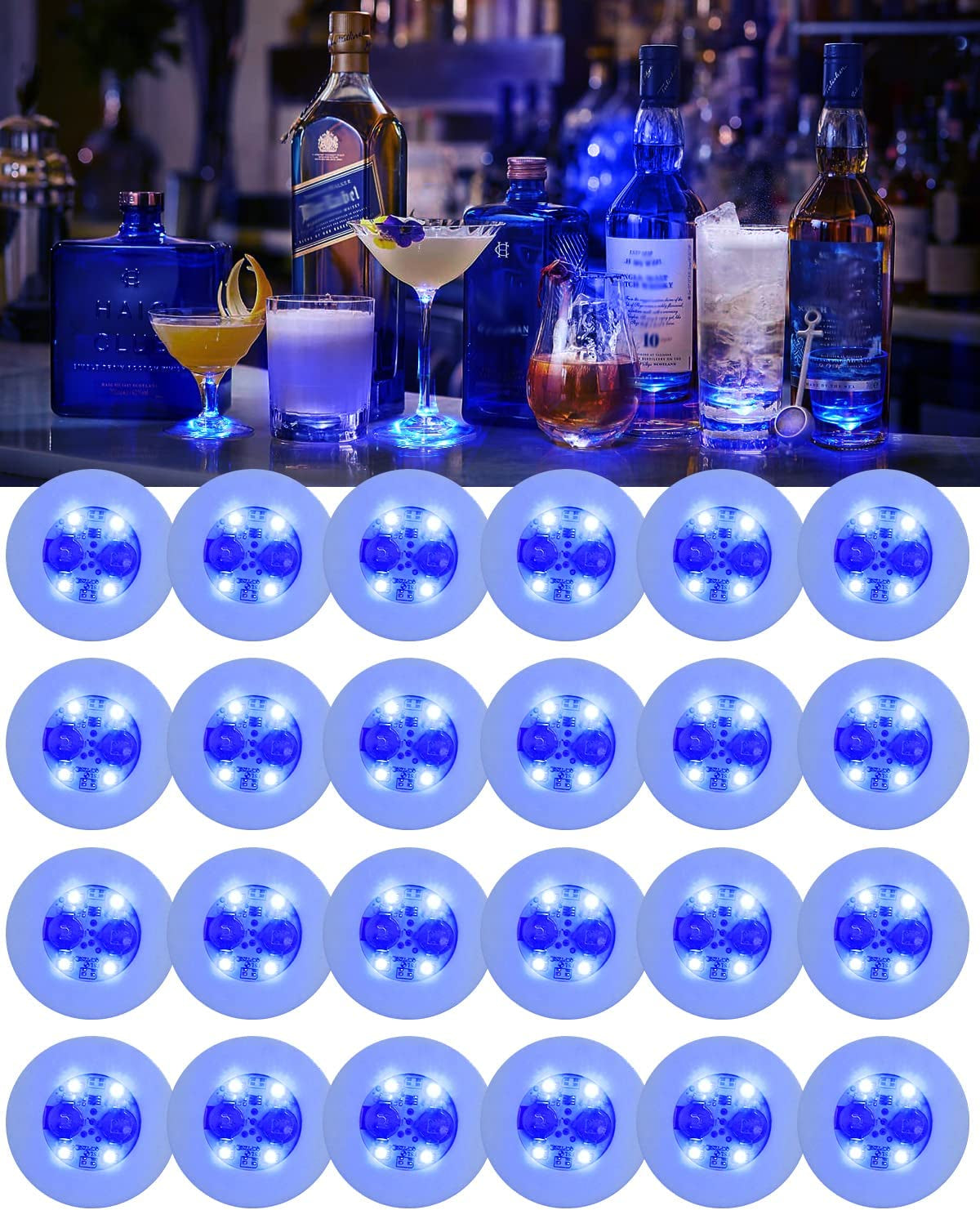LOGUIDE LED Coaster,Light up Coasters,Led Bottle Lights, Bottle Glorifier,Led Sticker Coaster Discs Light up for Drinks,Flash Light up Cup Coaster Flashing Shots Light (Cool-White)