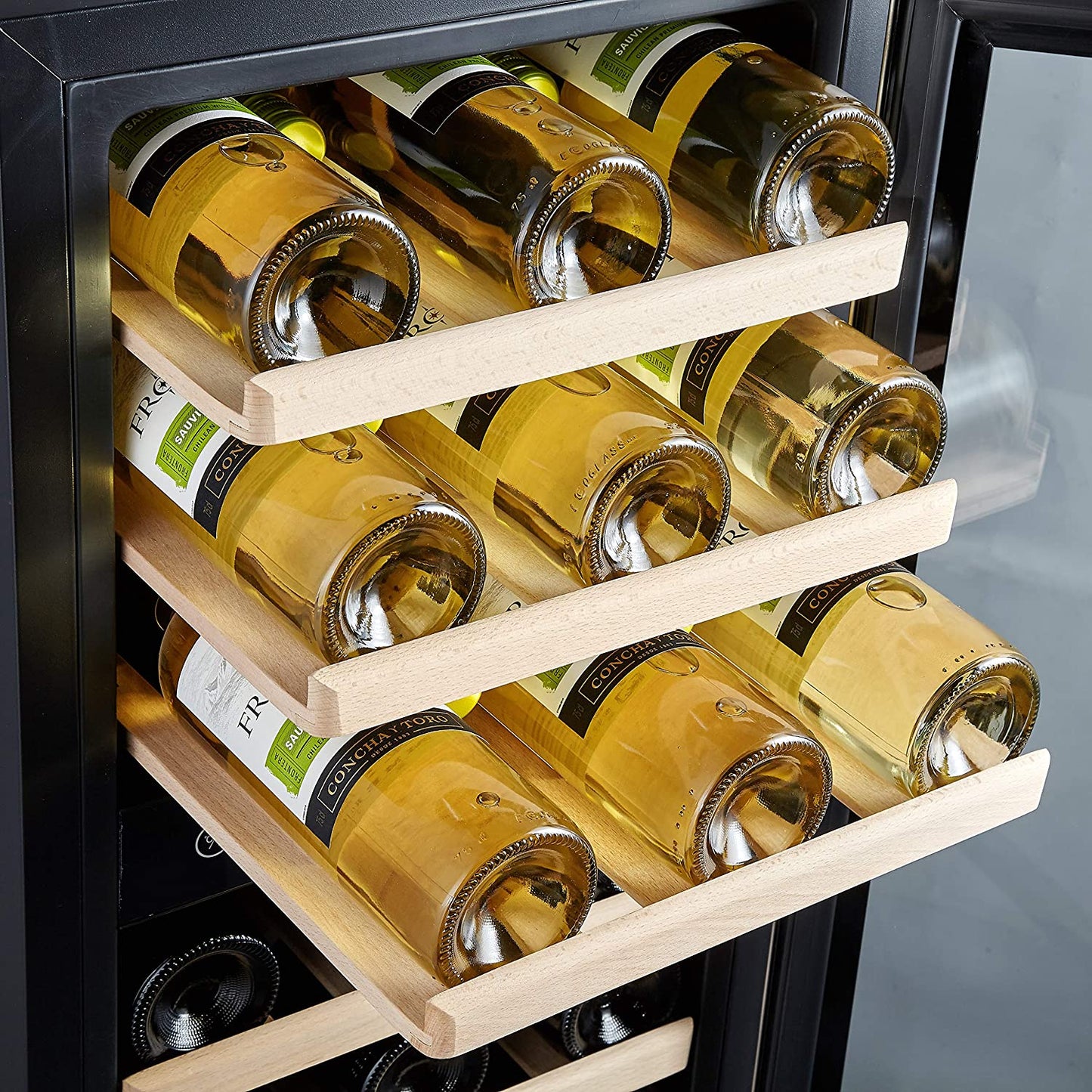 Dual Zone Wine Cooler Refrigerator - 33 Bottle Free Standing Compressor Fridge and Chiller for Red and White Wines - 16'' Glass Door Wine Refrigerator with Digital Memory Temperature Control