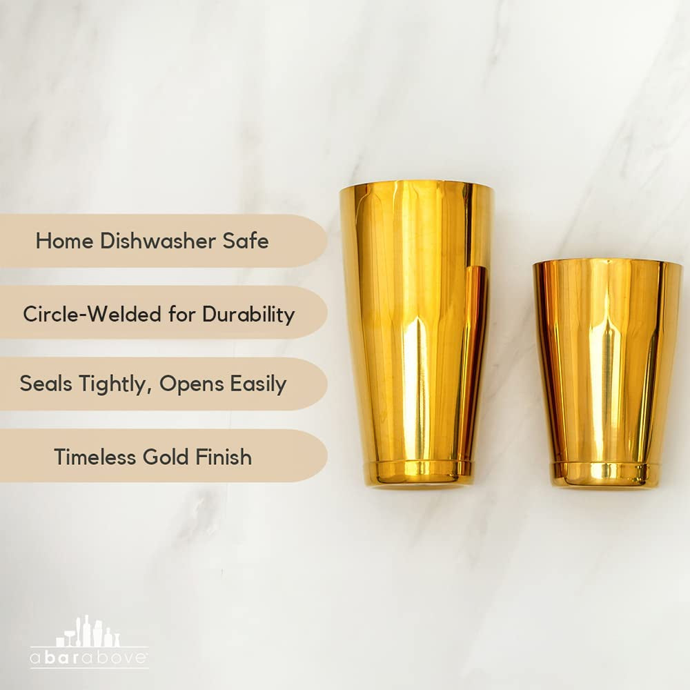 W/W Gold Boston Shakers: Two-Piece Professional Cocktail Shakers Weighted 28Oz Martini Drink - Gold Finish - Made from Stainless Steel 304