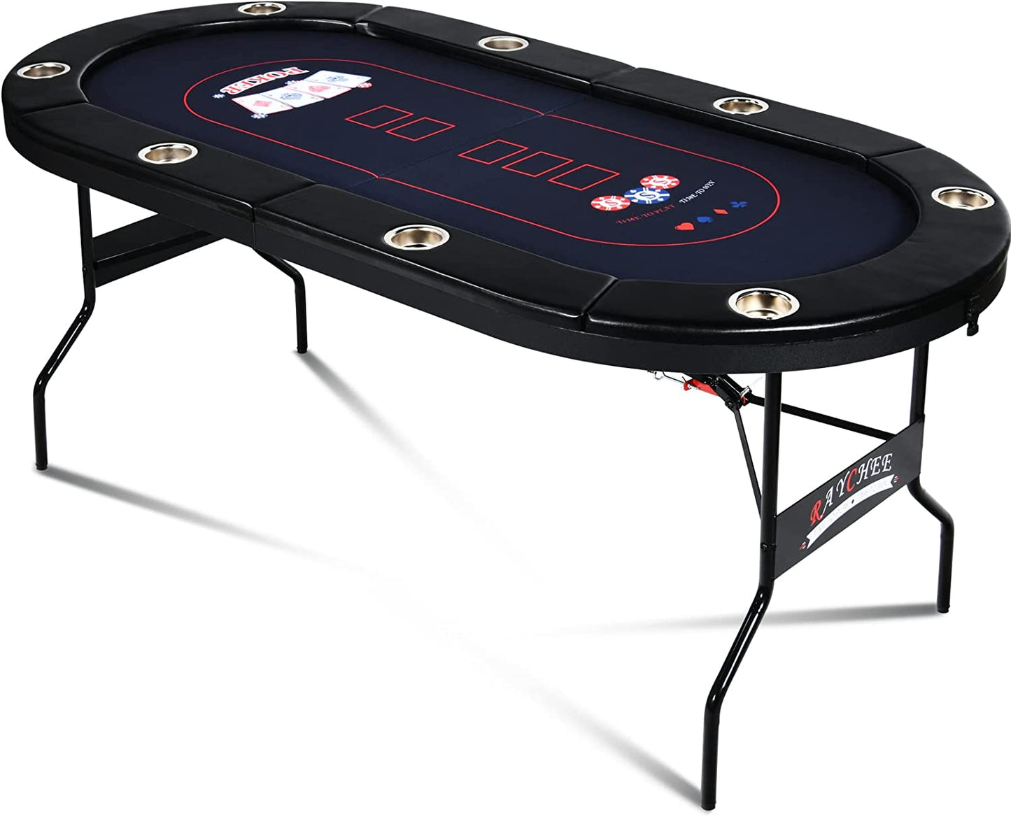8 Player Foldable Poker Table, Texas Holdem Table, Folding Leisure Game Table, Portable Casino Table for Game Room with Padded Rails and Cup Holders (Brown, 71 Inch)