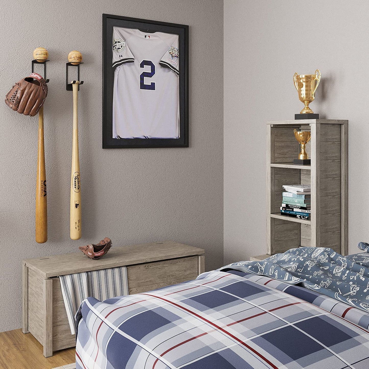 Baspo Baseball Bat & Baseball Holder Wall Storage Rack for Man Cave Decor and Kids Room Decor Set of 2