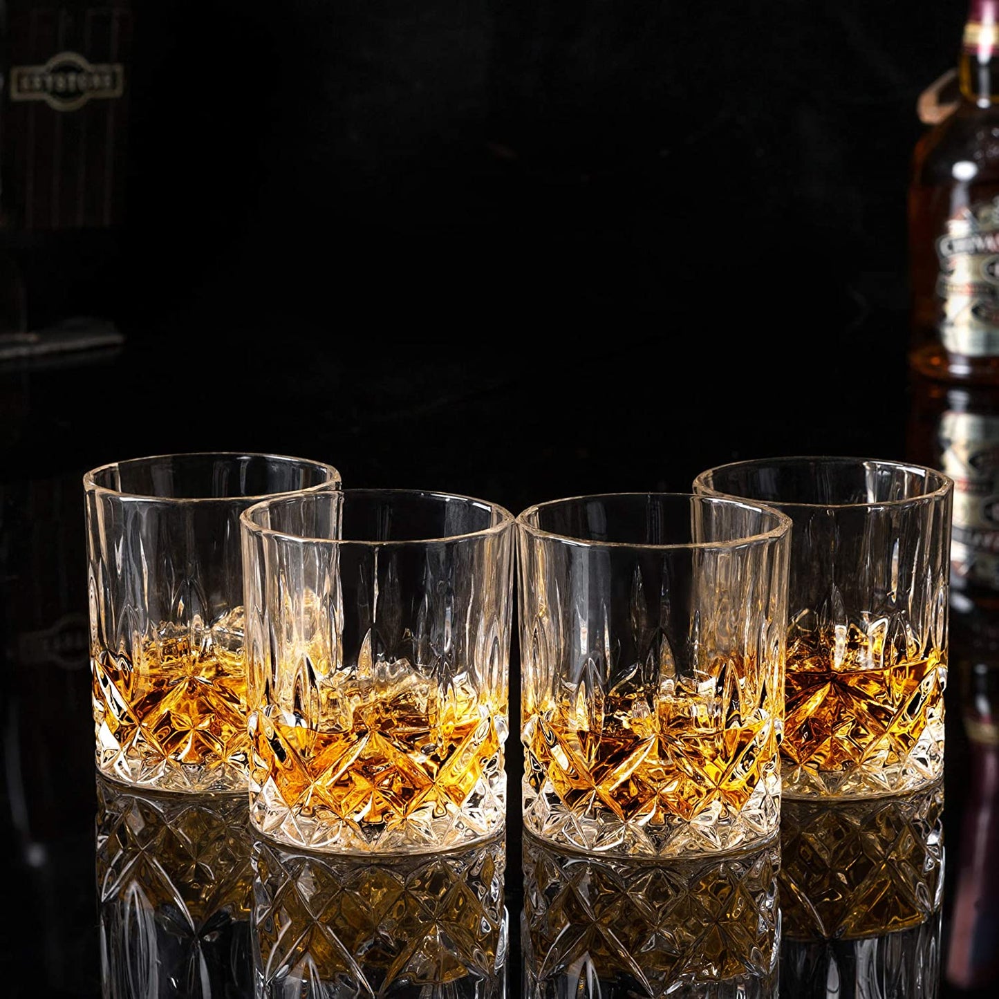Old Fashioned Whiskey Glasses with Luxury Box - 10 Oz Rocks Barware for Scotch, Bourbon, Liquor and Cocktail Drinks - Set of 4