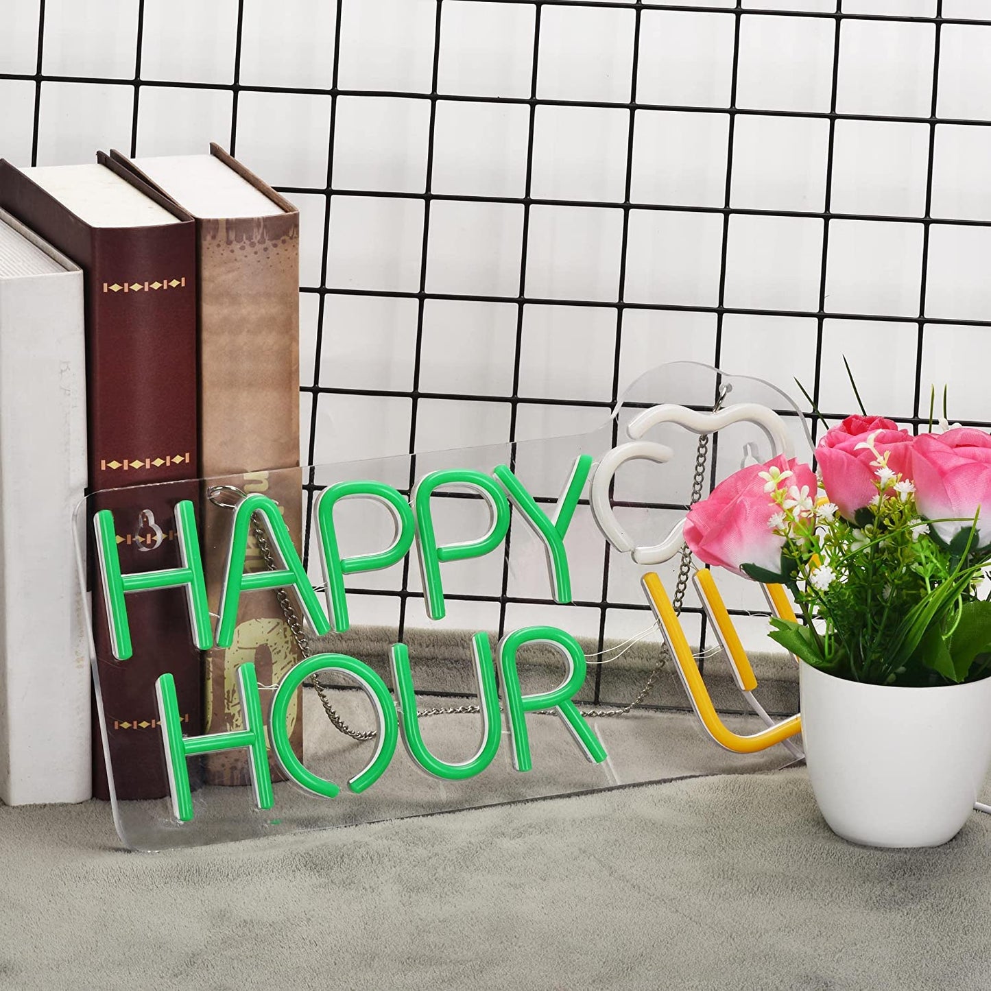 Happy Hour Neon Sign Bar Man Cave Club Bedroom LED Dimmable Neon Lights Signs for Office Hotel Pub Cafe Wedding Birthday Party Man Cave Neon Light Art Wall Lights(17X8Inch)
