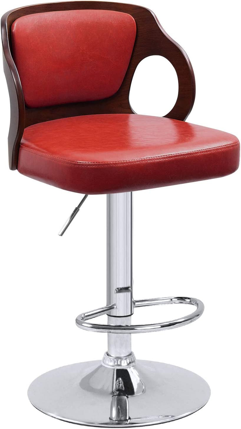 Bar Stools Walnut Bentwood Adjustable Height Leather Modern Barstools with Back Vinyl Seat Extremely Comfy Bar Stool 1 Piece (Black)