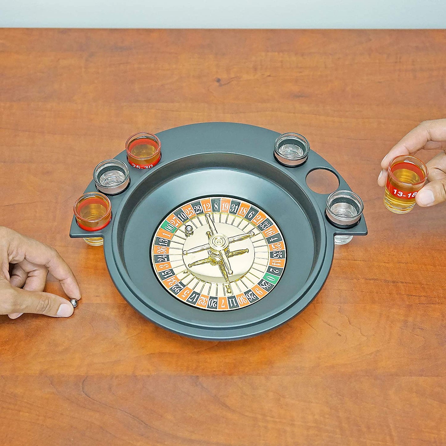 Shot Glass Roulette Drinking Game Set with 2 Balls and 6 Shot Glasses