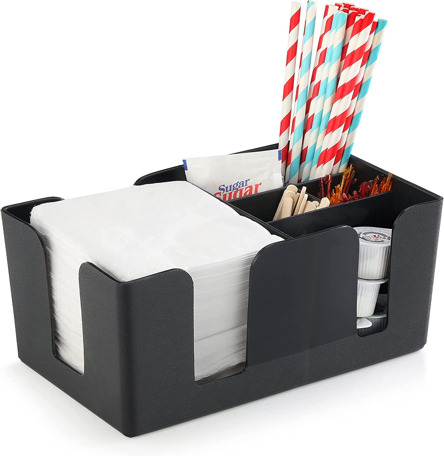 48001 Plastic Bar Caddy Organizer with 6 Compartments, Black