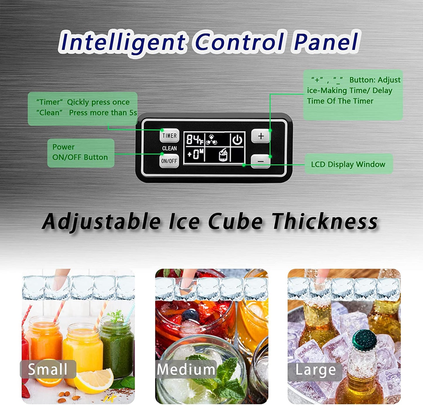 Commercial Ice Maker, Freestanding Square Ice Cube Maker 265Lbs/24H, 48Lbs Storage Bin, Full Heavy Duty Stainless Steel Construction, Ice Maker Machine for Home Bar, Coffee Shop, Business