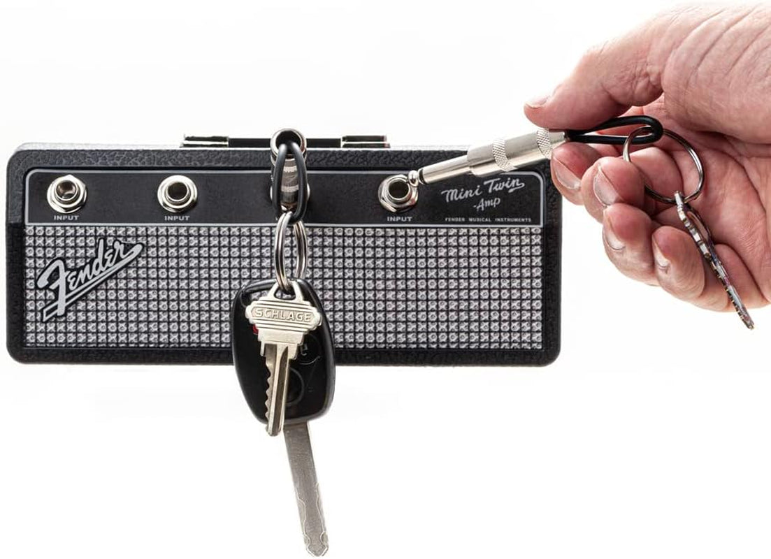 Licensed Fender Jack Rack- Guitar Amp Key Holder, Includes 4 Guitar Plug Keychains and 1 Wall Mounting Kit. Quick and Easy Installation.