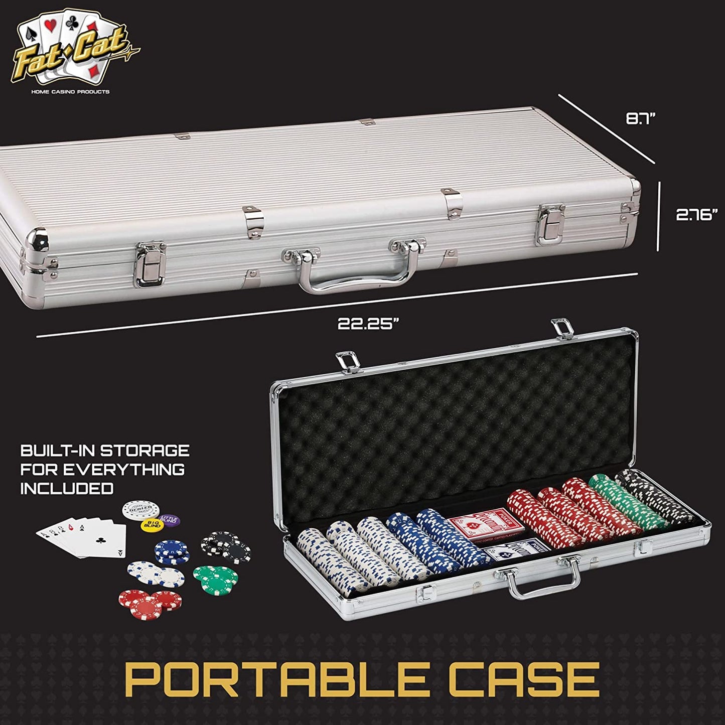 Fat Cat 11.5 Gram Texas Hold 'Em Claytec Poker Chip Set with Aluminum Case, 500 Striped Dice Chips