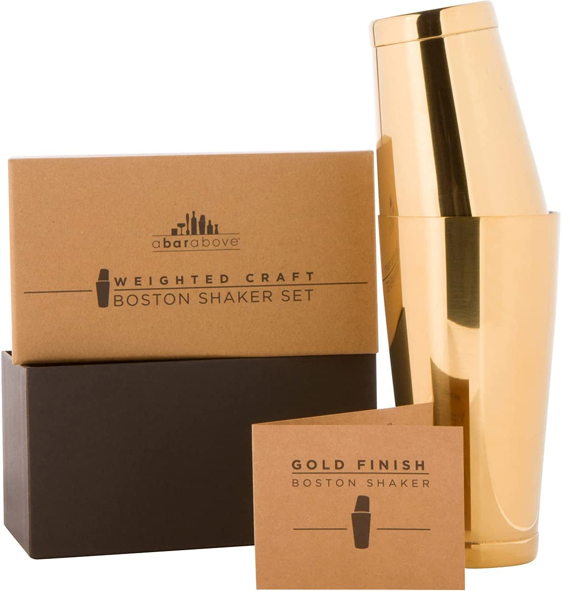 W/W Gold Boston Shakers: Two-Piece Professional Cocktail Shakers Weighted 28Oz Martini Drink - Gold Finish - Made from Stainless Steel 304