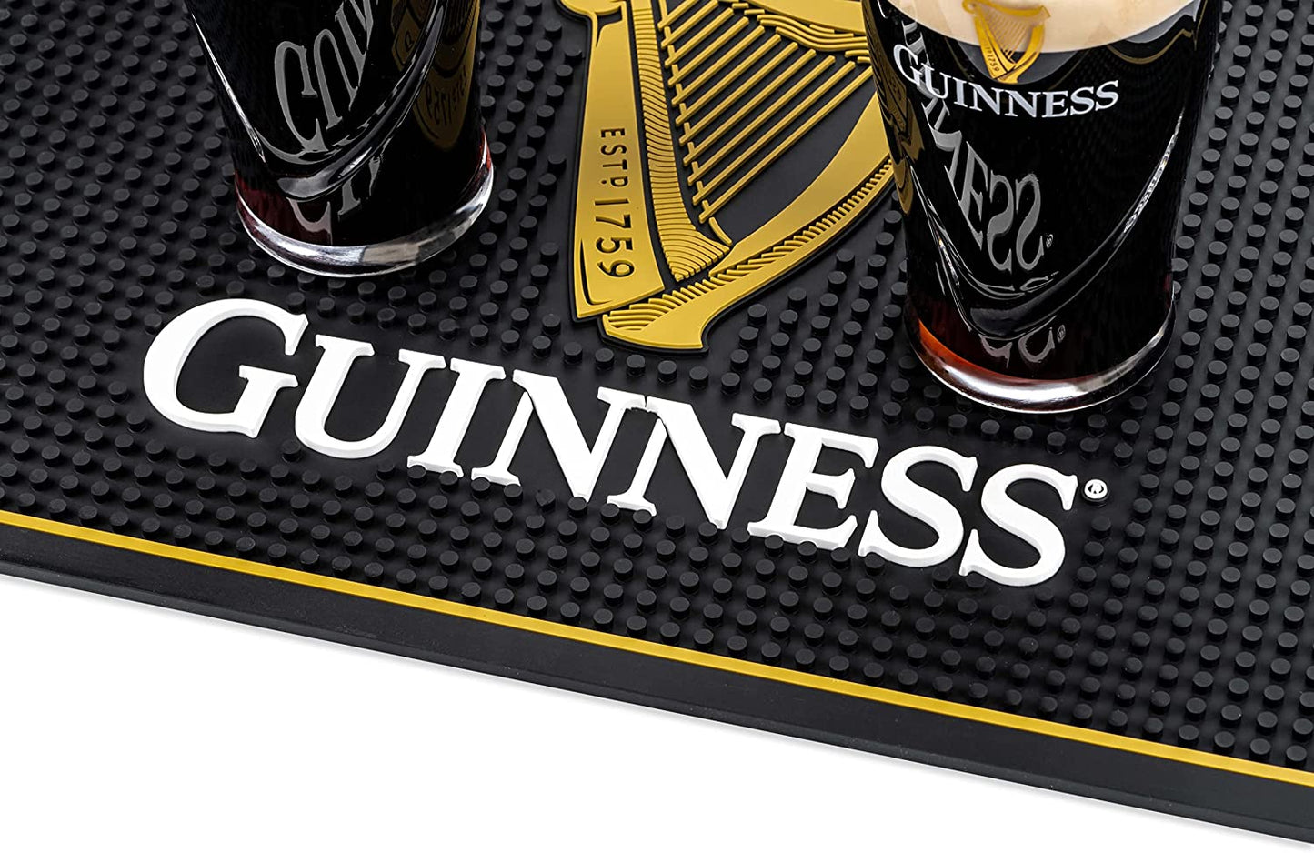 Guinness Bar and Spill Mat for Countertops | Irish Rubber Bar Mat for Drips with Guinness Harp Logo | Professional Bar Service Mat with Guinness Beer, 18 X 12” Compatible