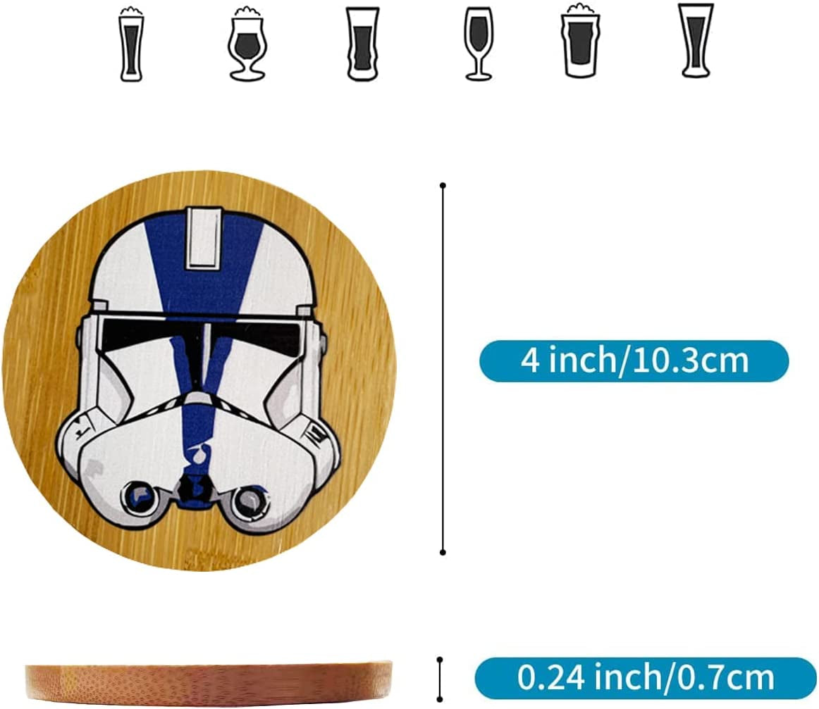 Star War Coasters for Drinks,6 PCS Funny Coasters Set with Coaster Holder,Wood Coasters for Coffee Table,Cute Coasters for Home Decor,Star War Merchandise, Star War Gifts