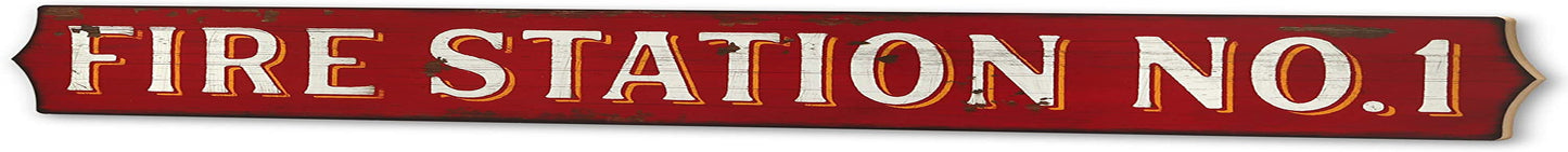 Fire Station No 1 Distressed Wood Wall Decor - Large Firefighter Sign for Man Cave, Garage or Basement