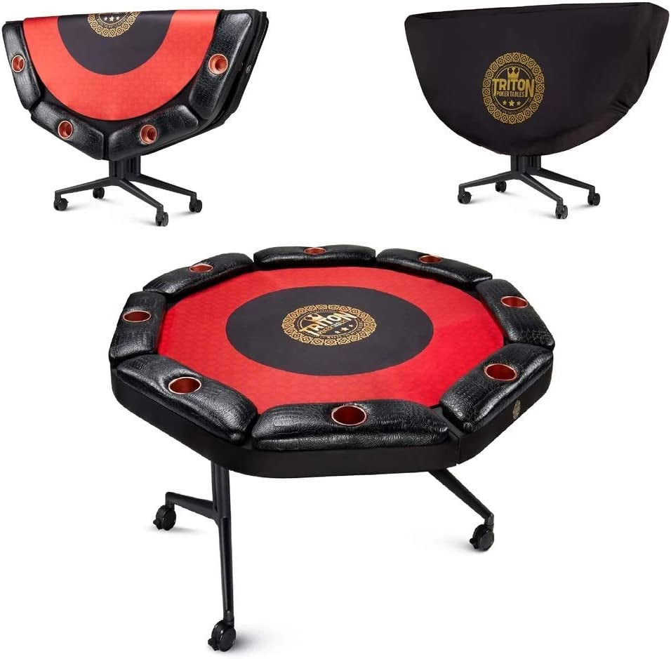 Triton Poker Folding Poker Table Casino Style - 10 Players Oval Portable Texas Hold'Em Poker Table with Mats (Included)