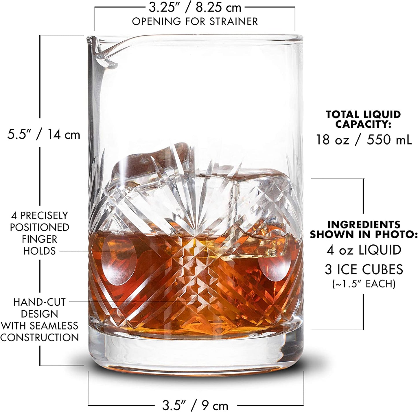 Seamless Hand Cut Mixing Glass - 550Ml / 18Oz - Professional Bartending Commercial Glassware